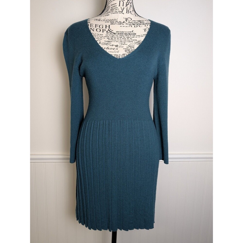 Soft Surroundings Sweater Dress Womens Small Green Pleated Hem Cashmere Blend